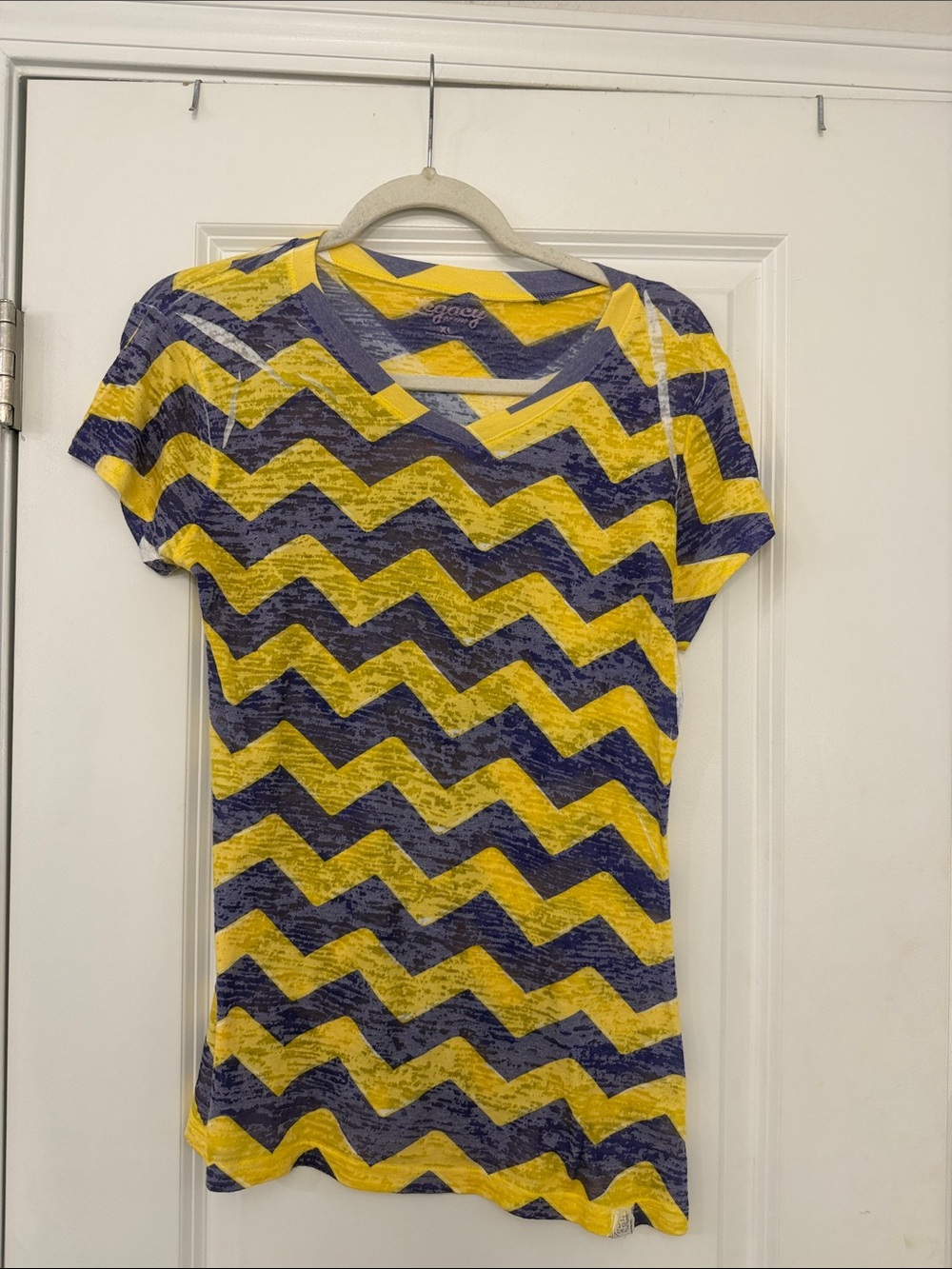 Purple gold / yellow Chevron V-Neck Tee in Yellow and Navy